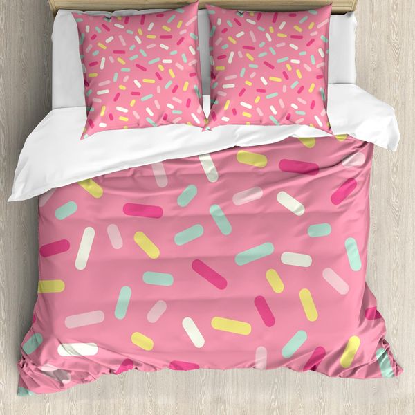 Abakuhaus Copripiumino Rosa E Bianco, Donut Sprinkles, Antiacaro, Adatto A Chi Soffre Di Allergie, Con Federe, 200 Cm X 200 Cm - 80 X 80 Cm, Multicolore-image