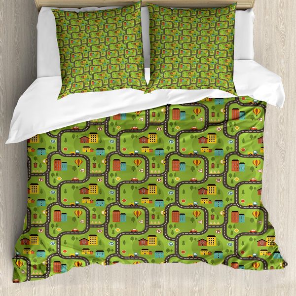 Abakuhaus Copripiumino Con Pista Automobilistica, Cartoon-StraßE, Antiacaro, Adatto A Chi Soffre Di Allergie, Con Federe, 155 Cm X 220 Cm - 80 X 80 Cm, Multicolore-image