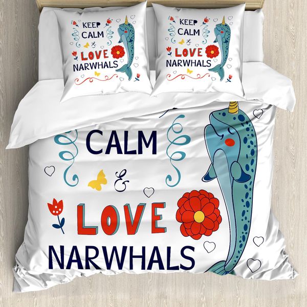 Abakuhaus Copripiumino Narwal, Pop Culture Phrase, Antiacaro, Adatto A Chi Soffre Di Allergie, Con Federe, 155 Cm X 220 Cm - 80 X 80 Cm, Multicolore-image