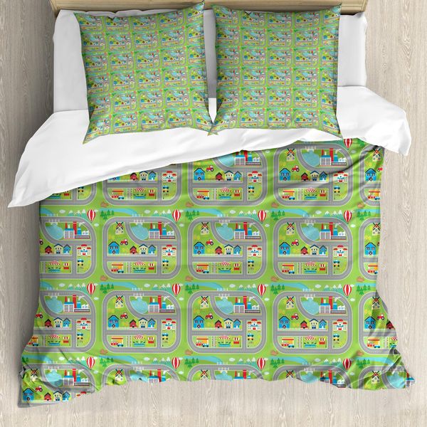 Abakuhaus Copripiumino Con Pista Automobilistica, Fattoria-Fabbrica, Antiacaro, Adatto A Chi Soffre Di Allergie, Con Federe, 155 Cm X 220 Cm - 80 X 80 Cm, Multicolore-image