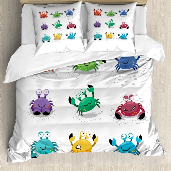 Abakuhaus Copripiumino Krabben, Stile Cartone Animato Allegro, Antiacaro, Adatto A Chi Soffre Di Allergie, Con Federe, 155 Cm X 220 Cm - 80 X 80 Cm, Multicolore-image