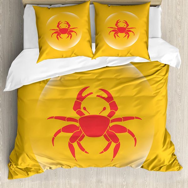 Abakuhaus Copripiumino Con Motivo A Granchi, Frutti Di Mare, Antiacaro, Adatto A Chi Soffre Di Allergie, Con Federe, 200 Cm X 200 Cm - 80 X 80 Cm, Corallo Scuro E Calendula-image