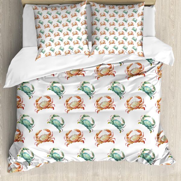 Abakuhaus Copripiumino Krabben, Motivo Animale Acquerellato, Antiacaro, Adatto A Chi Soffre Di Allergie, Con Federe, 155 Cm X 220 Cm - 80 X 80 Cm, Arancione Pallido Turchese-image