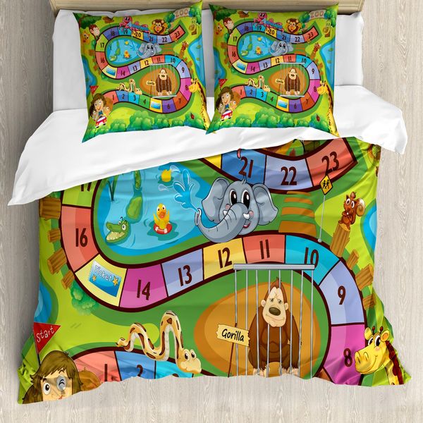 Abakuhaus Nursery Attività Copripiumino, Giornata Allo Zoo, Antiacaro Adatto A Chi Soffre Di Allergie Con Federe, 155 Cm X 220 Cm - 80 X 80 Cm, Multicolore-image