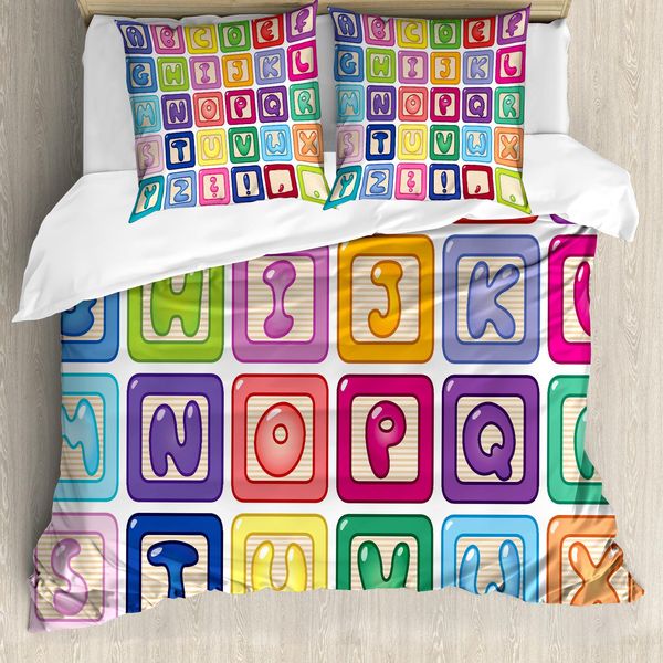 Abakuhaus Nursery Attività Copripiumino, Alfabeto Inglese, Antiacaro, Adatto A Chi Soffre Di Allergie, Con Federe, 155 Cm X 220 Cm - 80 X 80 Cm, Multicolore-image