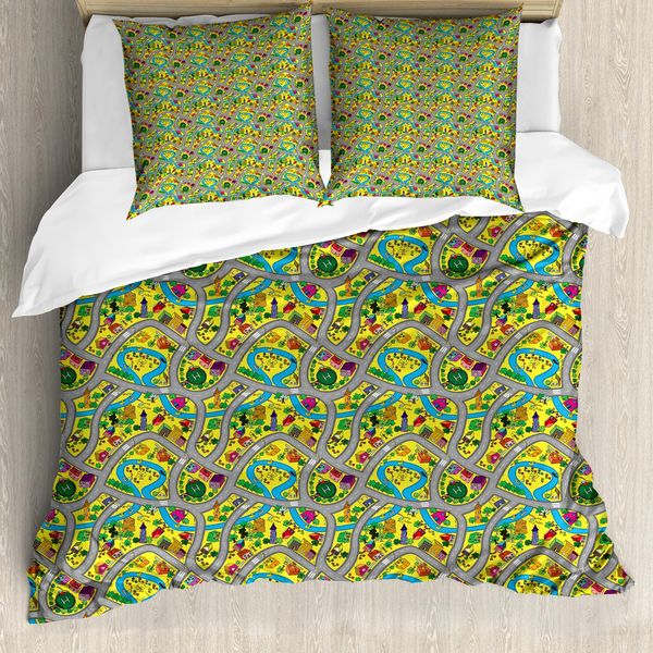 Abakuhaus Copripiumino Con Pista Automobilistica, Roads Attività, Antiacaro Adatto A Chi Soffre Di Allergie Con Federe, 155 Cm X 220 Cm - 80 X 80 Cm, Multicolore-image