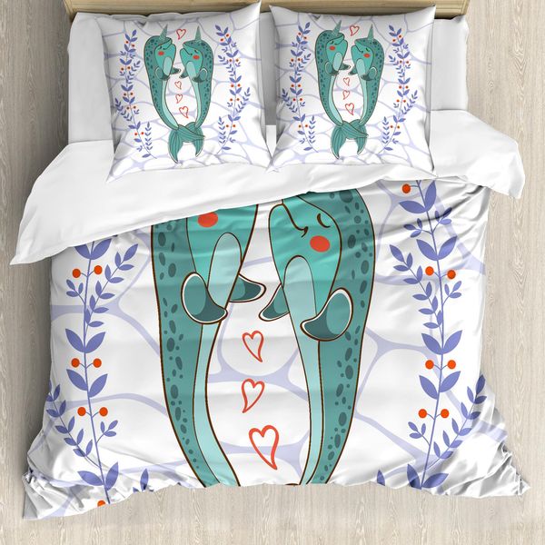 Abakuhaus Copripiumino Narval, San Valentino Balene, Antiacaro, Adatto A Chi Soffre Di Allergie, Con Federe, 200 Cm X 200 Cm - 80 X 80 Cm, Multicolore-image