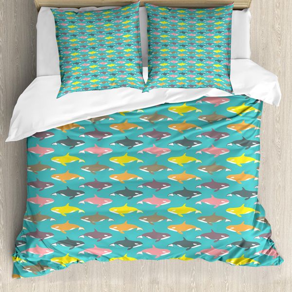 Abakuhaus Copripiumino Wal, Silhouette Colorate Di Orche, Antiacaro, Adatto A Chi Soffre Di Allergie, Con Federe, 200 Cm X 200 Cm - 80 X 80 Cm, Multicolore-image