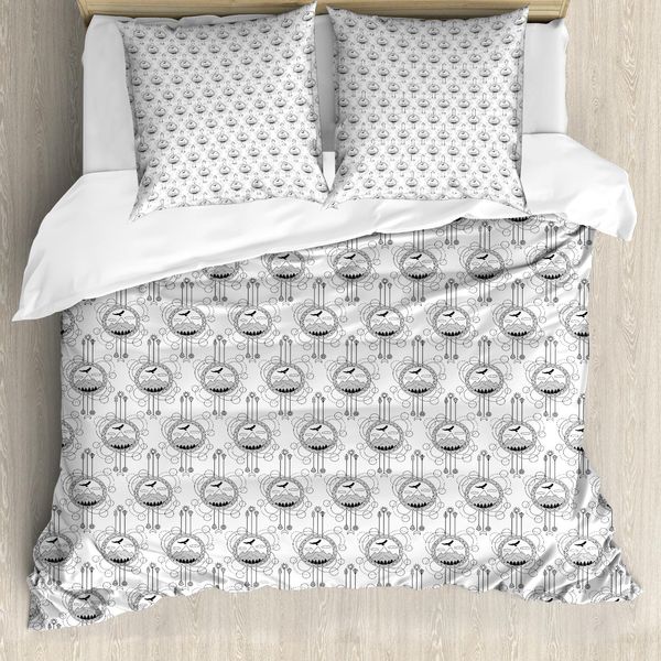 Abakuhaus Copripiumino Con Tatuaggi, Montagne, Alberi E Aquile, Antiacaro, Adatto A Chi Soffre Di Allergie, Con Federe, 200 Cm X 200 Cm - 80 X 80 Cm, Nero, Bianco, Grigio Chiaro-image