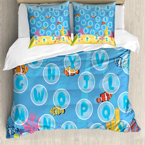 Abakuhaus Nursery Attività Copripiumino, Lettere Dell'alfabeto, Antiacaro Adatto A Chi Soffre Di Allergie Con Federe, 200 Cm X 200 Cm - 80 X 80 Cm, Multicolore-image