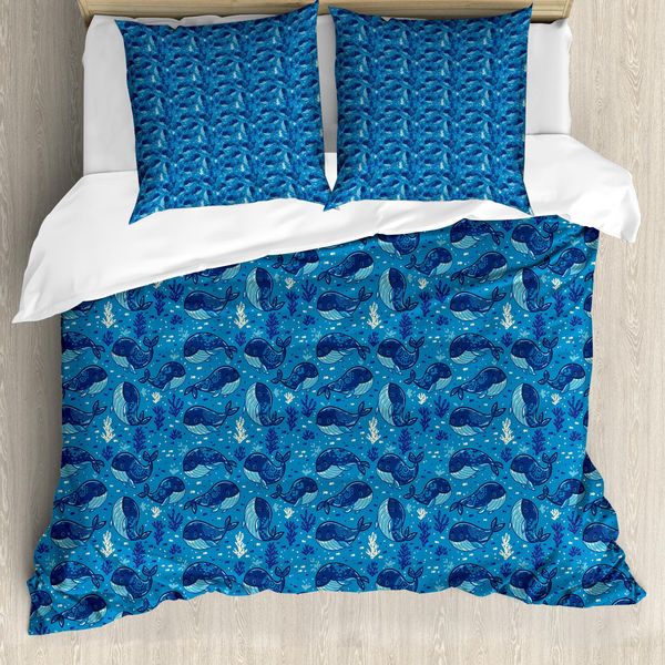 Abakuhaus Copripiumino Wal, Disegno A Tema Acquatico, Antiacaro, Adatto A Chi Soffre Di Allergie, Con Federe, 155 Cm X 220 Cm - 80 X 80 Cm, Blu Navy Blu Scuro-image