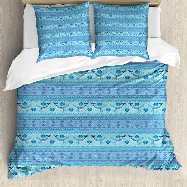 Abakuhaus Copripiumino Wal, Oceanic Maritime, Antiacaro, Adatto A Chi Soffre Di Allergie, Con Federe, 200 Cm X 200 Cm - 80 X 80 Cm, Turchese Viola Blu-image