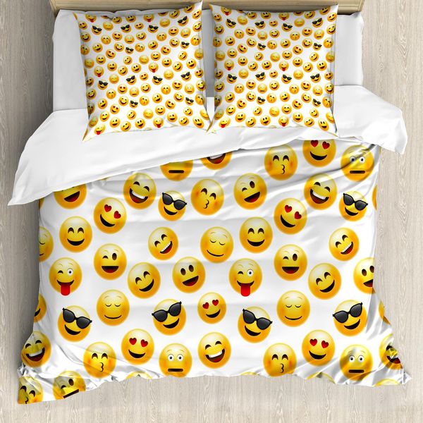 Abakuhaus Copripiumino Con Emoticon, Facce Sorridenti, Arte, Antiacaro, Adatto A Chi Soffre Di Allergie, Con Federe, 200 Cm X 200 Cm - 80 X 80 Cm, Giallo, Nero, Rosso-image