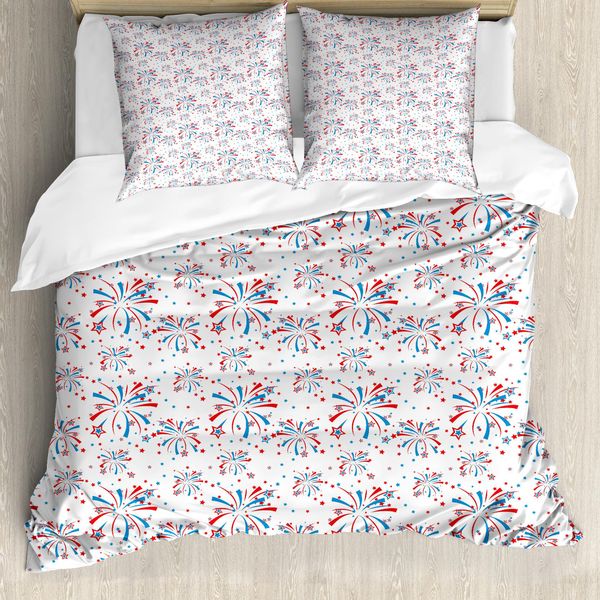 Abakuhaus 4 Luglio Copripiumino, Vacanze Estive, Antiacaro, Adatto A Chi Soffre Di Allergie, Con Federe, 200 Cm X 200 Cm - 80 X 80 Cm, Rosso Bianco Blu-image