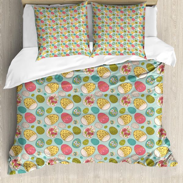 Abakuhaus Copripiumino Pasqua, Fiori, Antiacaro, Adatto A Chi Soffre Di Allergie, Con Federe, 155 Cm X 220 Cm - 80 X 80 Cm, Multicolore-image