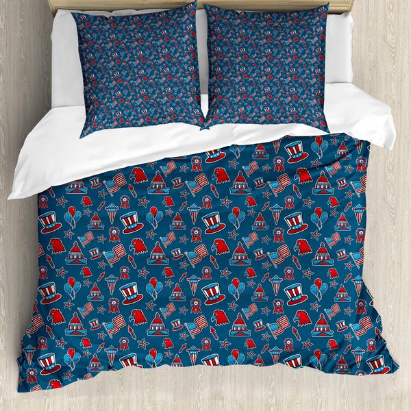 Abakuhaus 4 Luglio Copripiumino, Patriottico, Antiacaro, Adatto A Chi Soffre Di Allergie, Con Federe, 155 Cm X 220 Cm - 80 X 80 Cm, Blu Rubino Bianco-image