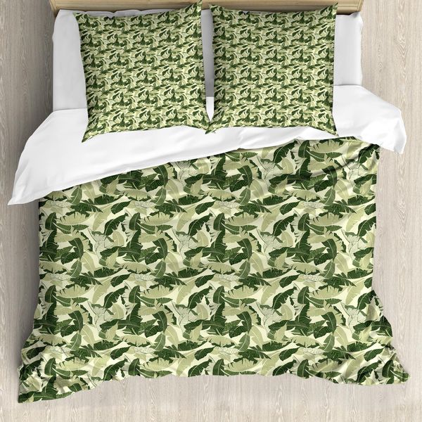 Abakuhaus Copripiumino In Foglia Di Banano, Caribbean Vintage, Antiacaro, Adatto A Chi Soffre Di Allergie, Con Federe, 155 Cm X 220 Cm - 80 X 80 Cm, Verde Chiaro Verde Scuro-image