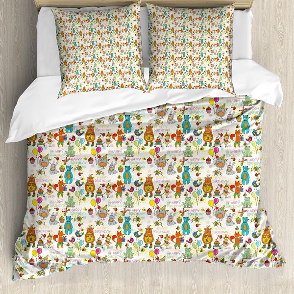 Abakuhaus Copripiumino Per Compleanno, Cartone Animato, Antiacaro, Adatto A Chi Soffre Di Allergie, Con Federe, 200 Cm X 200 Cm - 80 X 80 Cm, Multicolore-image