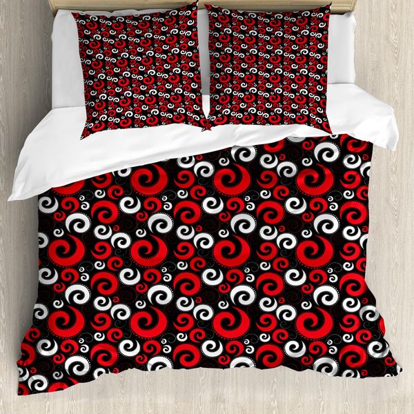Abakuhaus Copripiumino Astratto, Spirali E Punti, Antiacaro, Adatto A Chi Soffre Di Allergie, Con Federe, 155 Cm X 220 Cm - 80 X 80 Cm, Bianco E Nero-image
