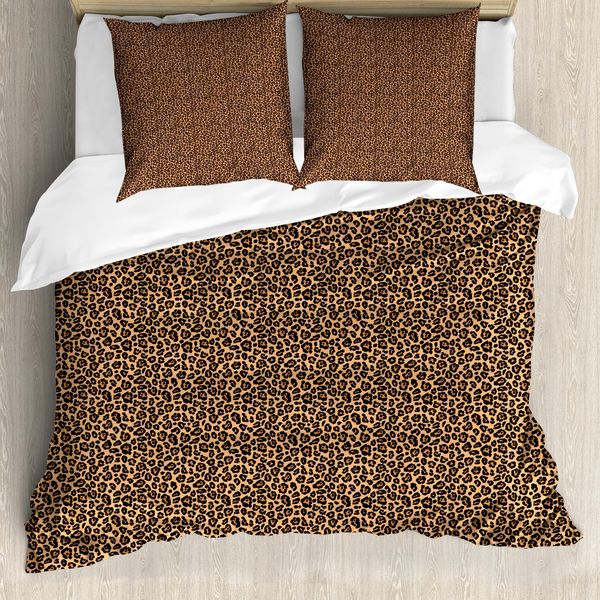 Abakuhaus Copripiumino Con Stampa Leopardata, Arancione Esotico Africano, Antiacaro, Adatto A Chi Soffre Di Allergie, Con Federe, 200 Cm X 200 Cm - 80 X 80 Cm, Arancione Nero-image