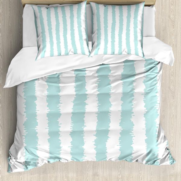 Abakuhaus Copripiumino In Tessuto Idrorepellente, Sketchy Grunge Stripes, Antiacaro E Anallergico, Con Federe, 155 Cm X 220 Cm - 80 X 80 Cm, Bianco Seafoam-image