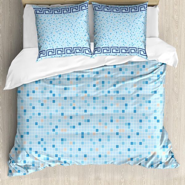 Abakuhaus Copripiumino, Antique Greek Border Tile, Antiacaro, Adatto A Chi Soffre Di Allergie, Con Federe, 155 Cm X 220 Cm - 80 X 80 Cm, Azzurro Pallido Blu Navy-image