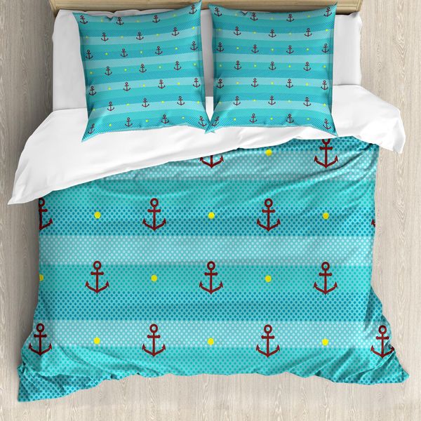 Abakuhaus Set Copripiumino Per Letti Matrimoniali, Motivo Nautico A Pois, Antiacaro, Adatto A Chi Soffre Di Allergie, Con Federe, Multicolore-image