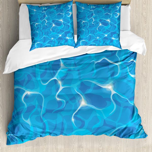 Abakuhaus Copripiumino, Vivid Superficie Dell'acqua Onde, Antiacaro Adatto A Chi Soffre Di Allergie Con Federe, 200 Cm X 200 Cm - 80 X 80 Cm, Blu Aqua Bianco-image