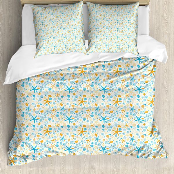 Abakuhaus Copripiumino Seestern, Silhouette Di Conchiglie, Antiacaro, Adatto A Chi Soffre Di Allergie, Con Federe, 155 Cm X 220 Cm - 80 X 80 Cm, Blu Arancione Giallo Pallido-image