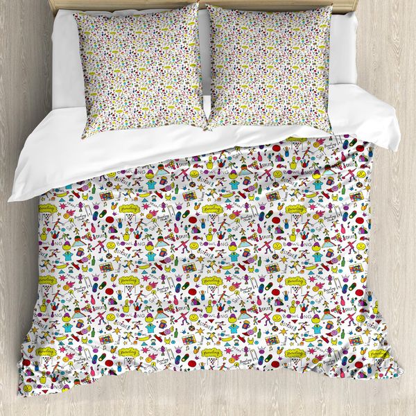 Set Copripiumino Abakuhaus Per Letti Matrimoniali, Allegro E Colorato Con Motivi Cartoon, Antiacaro E Anallergico, Con Federe, Multicolore-image