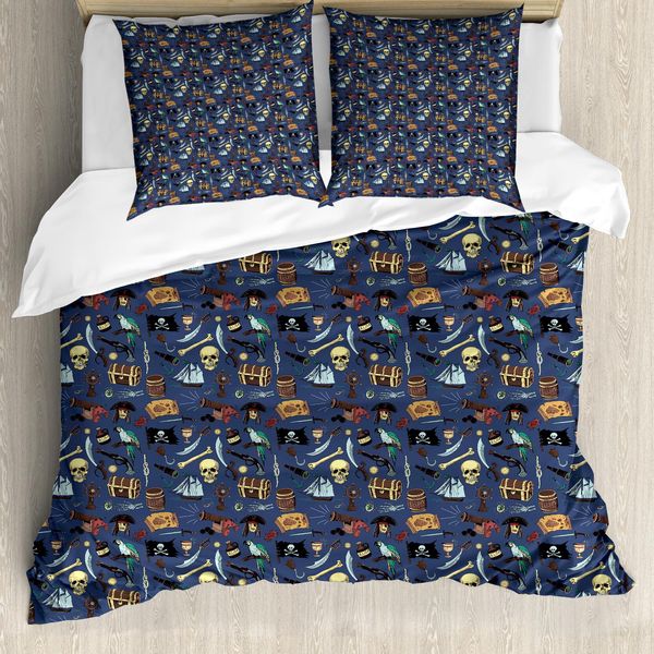 Abakuhaus Pirates Copripiumino, Design Vintage Cartoon, Antiacaro, Adatto A Chi Soffre Di Allergie, Con Federe, 155 Cm X 220 Cm - 80 X 80 Cm, Multicolore-image