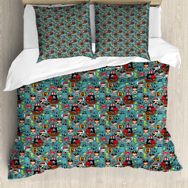 Abakuhaus Copripiumino Pirates, Retro Kids Adventure, Antiacaro, Adatto A Chi Soffre Di Allergie, Con Federe, 155 Cm X 220 Cm - 80 X 80 Cm, Multicolore-image