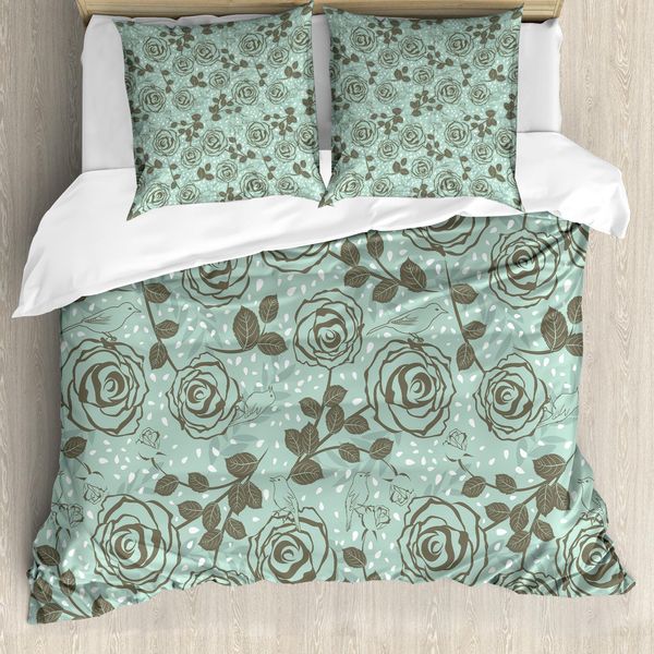 Abakuhaus Copripiumino Con Fiori, Ispirazione Romantica, Antiacaro, Adatto A Chi Soffre Di Allergie, Con Federe, 155 Cm X 220 Cm - 80 X 80 Cm, Verde Chiaro Seafoam-image