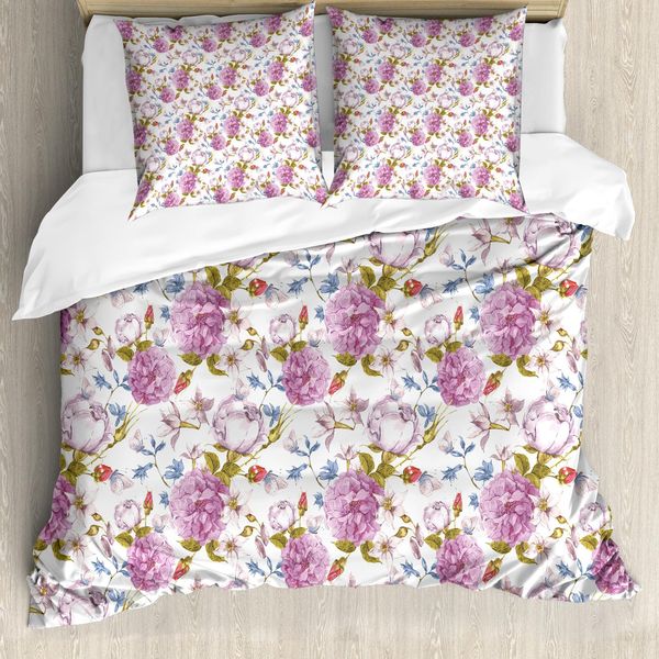 Abakuhaus Copripiumino Con Fiori, Paesaggio Primaverile Vintage, Antiacaro, Adatto A Chi Soffre Di Allergie, Con Federe, 155 Cm X 220 Cm - 80 X 80 Cm, Multicolore-image