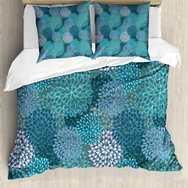 Abakuhaus Set Copripiumino Per Letti Matrimoniali, Foglie Di Garofano Vivaci, Antiacaro, Adatto A Chi Soffre Di Allergie, Con Federe, Blu Petrolio Verde Acqua-image