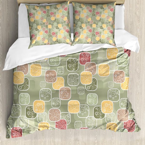 Abakuhaus Copripiumino Con Fiori, Motivi Geometrici A Spirale, Antiacaro E Anallergico, Con Federe, 155 Cm X 220 Cm - 80 X 80 Cm, Multicolore-image