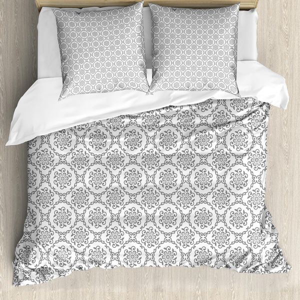 Abakuhaus Copripiumino Floreale, Classico Motivo Floreale, Antiacaro, Adatto A Chi Soffre Di Allergie, Con Federe, 155 Cm X 220 Cm - 80 X 80 Cm, Bianco E Grigio-image