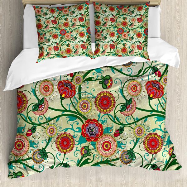 Abakuhaus Set Copripiumino Per Letti Matrimoniali, Stile Floreale Orientale, Antiacaro, Adatto A Chi Soffre Di Allergie, Con Federe, Multicolore-image