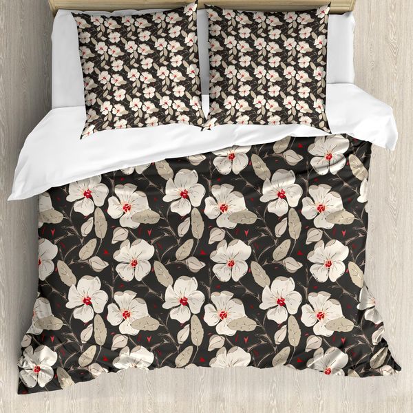 Abakuhaus Copripiumino Blumen, Mohnblu Natur, Antiacaro, Adatto A Chi Soffre Di Allergie, Con Federe, 155 Cm X 220 Cm - 80 X 80 Cm, Tan Charcoal Grigio Rosso-image