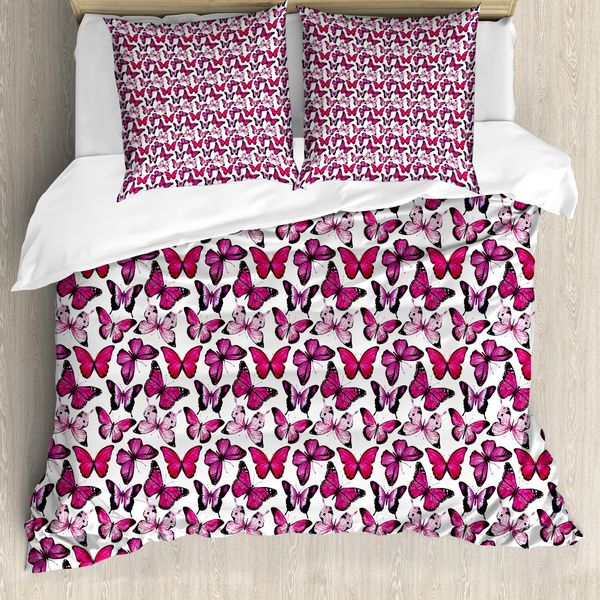 Abakuhaus Copripiumino Butterfly, Acquerello Vibrante, Antiacaro, Adatto A Chi Soffre Di Allergie, Con Federe, 155 Cm X 220 Cm - 80 X 80 Cm, Rosa Magenta Nero-image