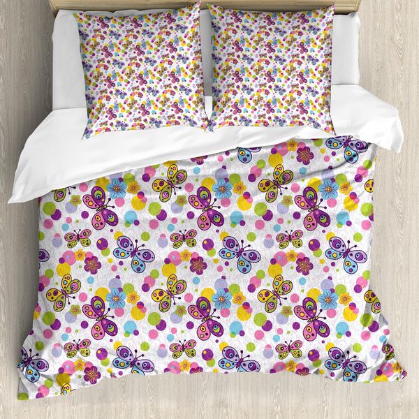 Abakuhaus Copripiumino Butterfly, Leuchtende Flora Dots, Antiacaro, Adatto A Chi Soffre Di Allergie, Con Federe, 155 Cm X 220 Cm - 80 X 80 Cm, Multicolore-image