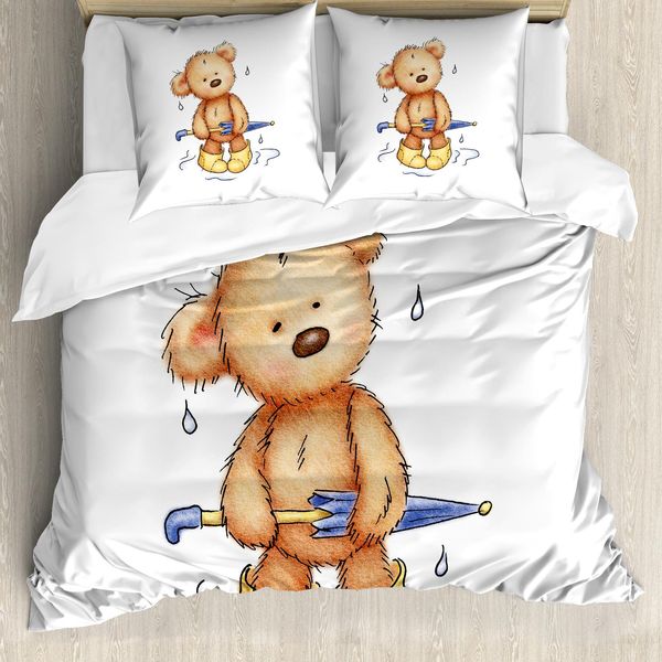 Abakuhaus Copripiumino Orso, Ombrello Teddy Bear Rain, Antiacaro Adatto A Chi Soffre Di Allergie Con Federe, 200 Cm X 200 Cm - 80 X 80 Cm, Sabbia, Marrone, Giallo Blu-image