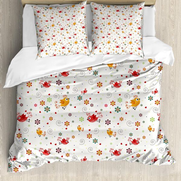 Abakuhaus Copripiumino Per Asilo Nido, Uccellini E Fiori, Antiacaro, Adatto A Chi Soffre Di Allergie, Con Federe, 200 Cm X 200 Cm - 80 X 80 Cm, Multicolore-image