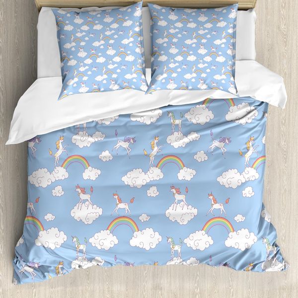 Abakuhaus Set Copripiumino Per Lettini Matrimoniali, Creature Mitologiche Che Saltano, Antiacaro, Adatto A Chi Soffre Di Allergie, Con Federe, Multicolore, Azzurro Cielo-image
