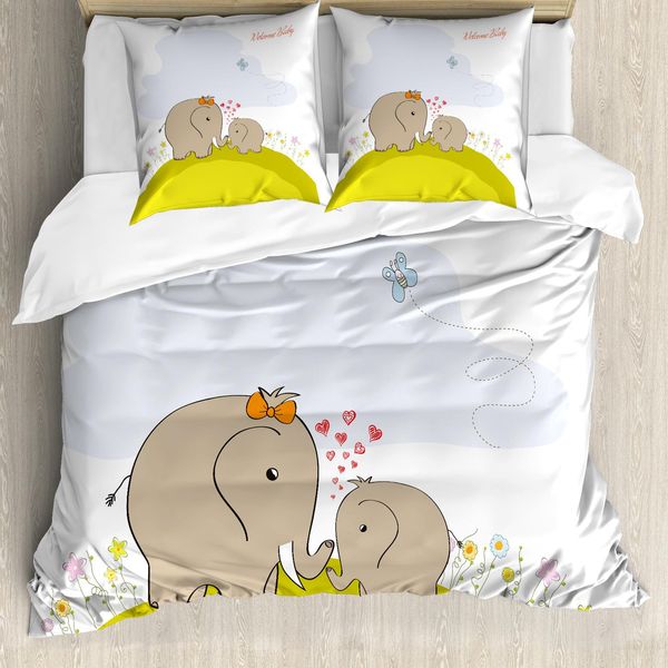 Abakuhaus Copripiumino Per Asilo Nido, Mamma Elefante, Antiacaro, Adatto A Chi Soffre Di Allergie, Con Federe, 155 Cm X 220 Cm - 80 X 80 Cm, Verde Baby Blue-image