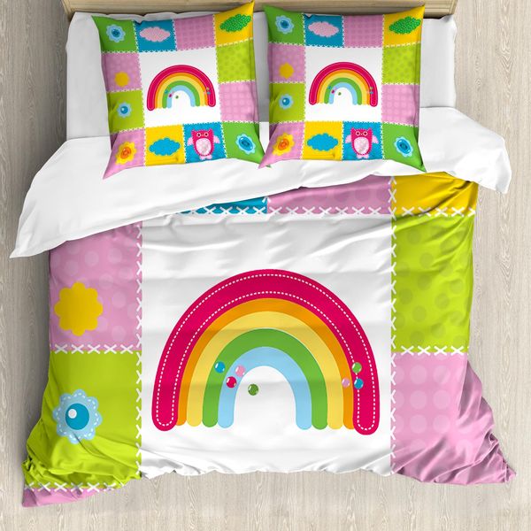 Abakuhaus Copripiumino Per Asilo Nido, Quadrati Arcobaleno Naturale, Antiacaro, Adatto A Chi Soffre Di Allergie, Con Federe, 200 Cm X 200 Cm - 80 X 80 Cm, Multicolore-image