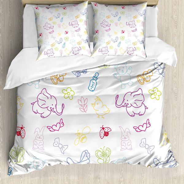 Abakuhaus Copripiumino Per Asilo Nido, Elefantino E Orsetto, Antiacaro, Adatto A Chi Soffre Di Allergie, Con Federe, 155 Cm X 220 Cm - 80 X 80 Cm, Multicolore-image