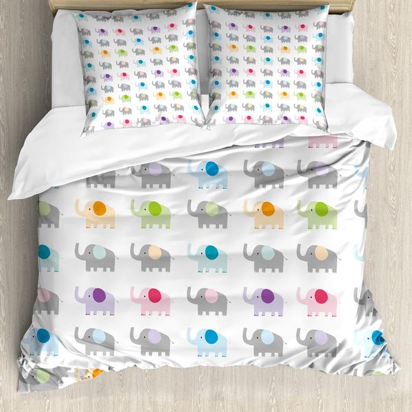 Abakuhaus Copripiumino Per Asilo Nido, Elefanti Colorati E Divertenti, Antiacaro, Adatto A Chi Soffre Di Allergie, Con Federe, 155 Cm X 220 Cm - 80 X 80 Cm, Multicolore-image