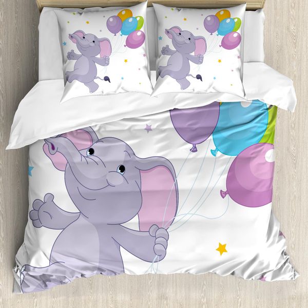Abakuhaus Copripiumino Per Asilo Nido, Happy Animal Balloons, Antiacaro, Adatto A Chi Soffre Di Allergie, Con Federe, 155 Cm X 220 Cm - 80 X 80 Cm, Viola Multicolore-image