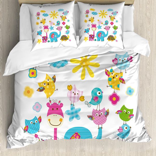 Abakuhaus Copripiumino Per Asilo Nido, Personaggi Danzanti, Antiacaro, Adatto A Chi Soffre Di Allergie, Con Federe, 155 Cm X 220 Cm - 80 X 80 Cm, Azzurro Cielo Rosa Calendula-image
